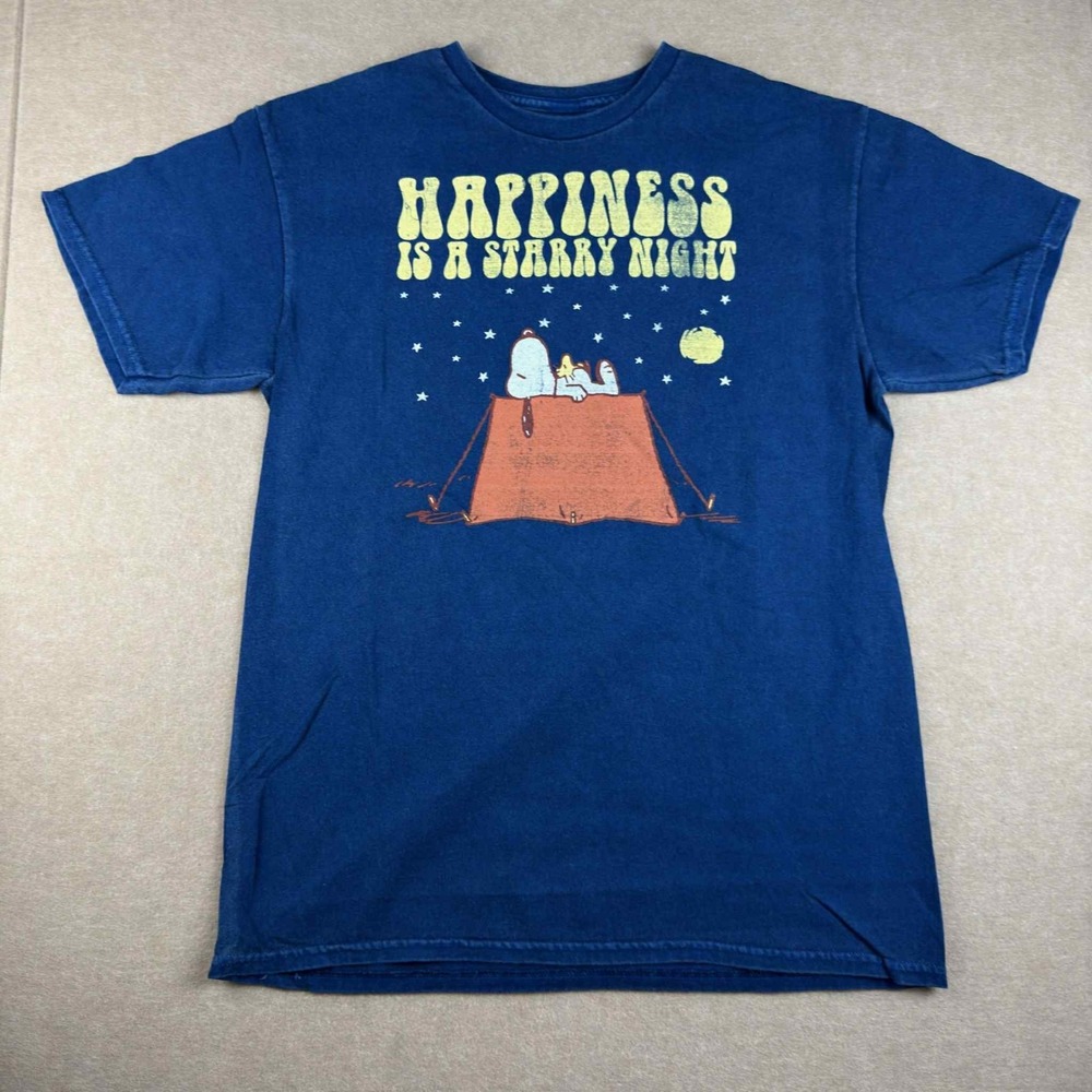 Peanuts Shirt Men's M Blue‎ Snoopy Camping Starry Night Graphic Tee